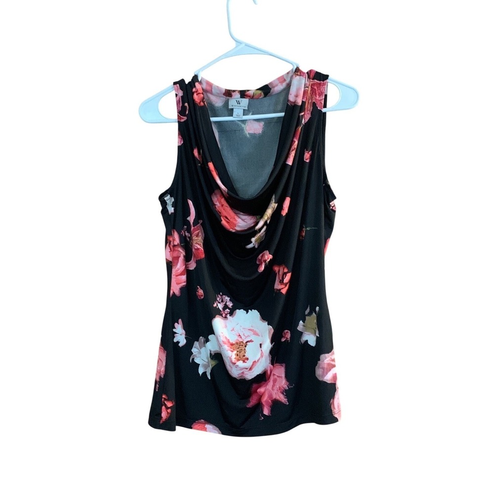 Worthington Floral Print Sleeveless Tank Top Black Pink Women's Size‎ L